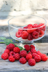 Raspberry berry on the bench