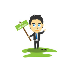 businessman hold no refugees sign illustration