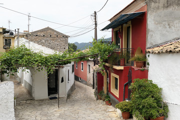 Fototapeta na wymiar Cityscape of traditional mountain village Liapades at Corfu Island (Greece)
