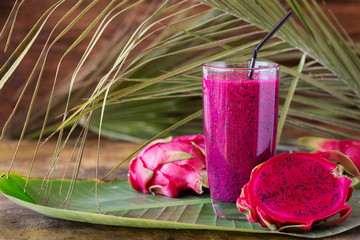 Glass of dragon fruit smoothie