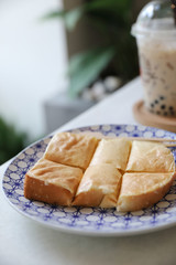 Taiwan toast with taiwan milk tea , Taiwanese food