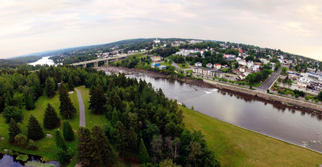 Aerial view of harnessed river fisheye effect
