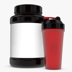 Realistic 3D bottle with shaker rendering mockup on white background