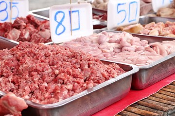 fresh pork meat in market