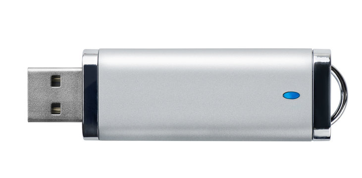 Side view of silver USB memory stick