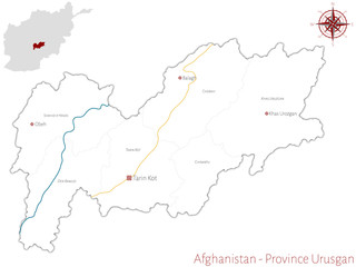 Large and detailed map of the afghan province of Urusgan.
