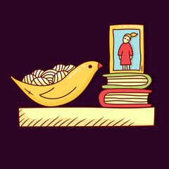 Interior shelf colorful cute vector illustration