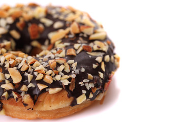 Chocolate and almond Donut isolated on white background