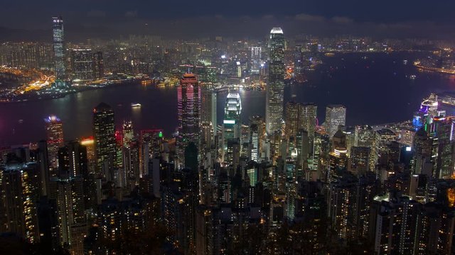 Time-Lapse of Hong Kong at Night. pan up
