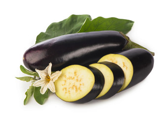 eggplant or aubergine and parsley leaf on white