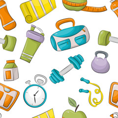 Fitness and healthy lifestyle. Seamless pattern. Vector illustrator.