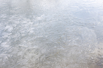 Frozen lake ice crystal structure texture reflecting sun light