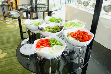Fruits and desserts put on the table for the customer to eat