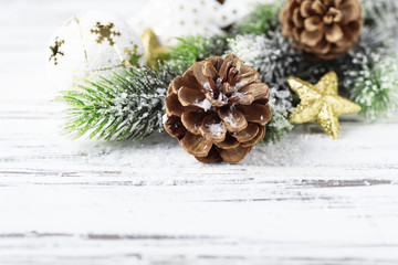 Decoration for Christmas on the wooden table, selective focus