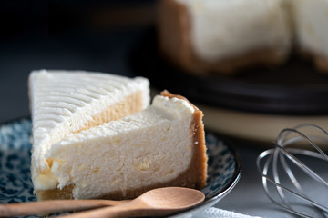 Homemade fresh milk cream cake and cheesecake on a dish