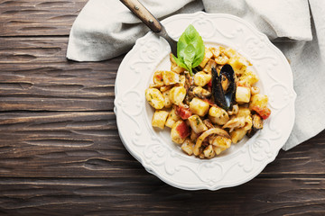 Italian potato gnocchi with seafood