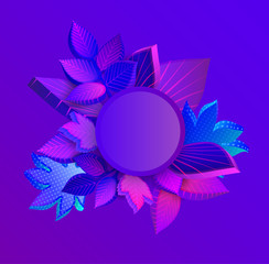 Purple spectrum round autumn background with 3d leaves.