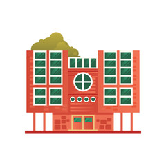 Fototapeta premium Modern brick residential or office building, front view vector Illustration on a white background