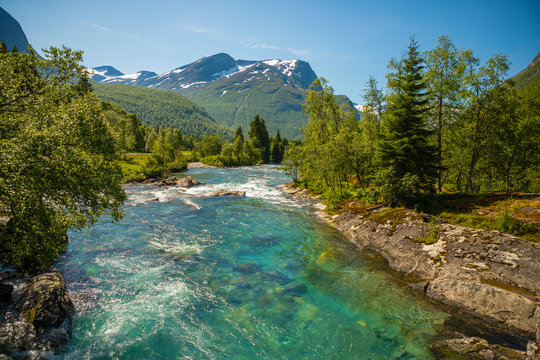 Beautiful mountain river near Trollstigen in Norway, Scandinavia