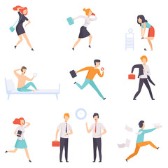 Fototapeta na wymiar People running to work, businesspeople characters are late for work vector Illustration on a white background