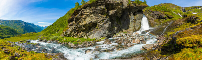 Waterfall in the Geiranger valley near Dalsnibba mountain in Norway