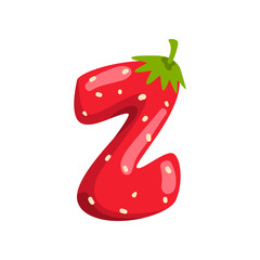 Letter Z of English alphabet made from ripe fresh srawberry, bright red berry font vector Illustration on a white background