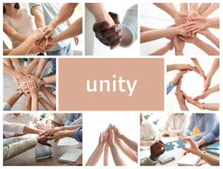 Set with people demonstrating unity and support