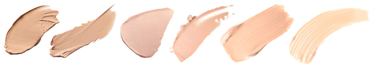 Makeup product smears on white background. Color set of foundation