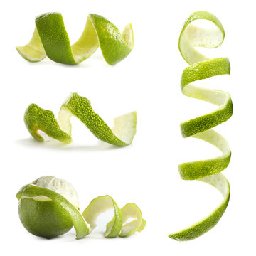 Set With Lime Peel On White Background