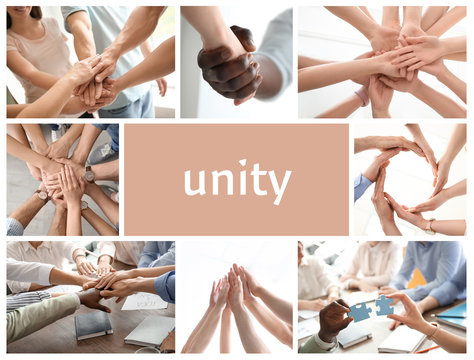 Set with people demonstrating unity and support