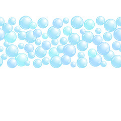 Horizontal decorative line with soap bubbles, background with realistic water beads, pink blobs, vector foam illustration