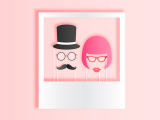 Photo booth items for couple in paper art style with pastel color scheme