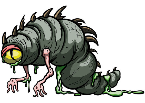 Funny larva monster/ Illustration amorphous cartoon worm creature with one eye