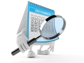 Calendar character looking through magnifying glass