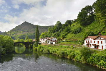 Sur la Nive aux pieds de Bidarray (64780) en Pays Basque, département des Pyrénées-Atlantiques en région Nouvelle-Aquitaine, France