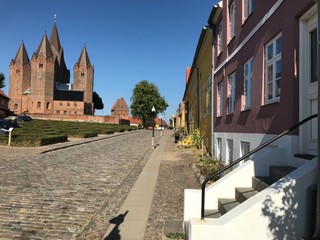 Street with old houses, Kalundborg, Denmark, Europe