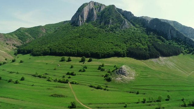 Aerial view of Valisoarei Gorge. Drone flight. Carpathian mountains, Romania