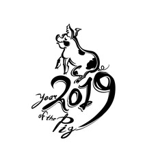 Pig 2019. Vector flat template for the coming new year. Chinese calendar for the year of pig 2019.