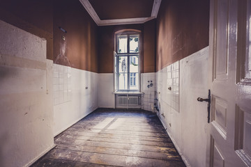 old kitchen room before renovation - run down apartment interior -