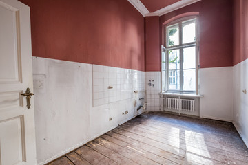 empty kitchen room in old building , empty before restoration -