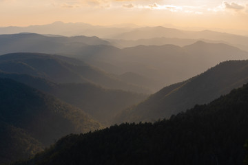 Misty mountains in a distance