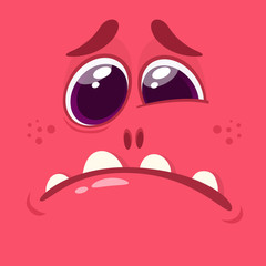 Cartoon monster face. Vector Halloween green cool monster avatar sad and crying. Big set of monster faces. Package design
