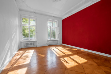 empty   apartment room with wooden parquet floor - real estate interior