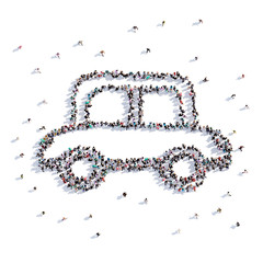 A lot of people form car, toy, icon . 3d rendering.