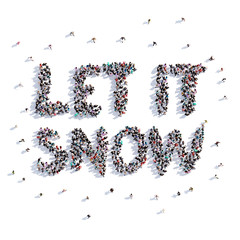 A lot of people form let it snow, Christmas,icon . 3d rendering.