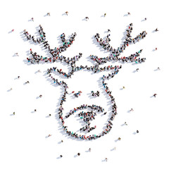 A lot of people form christmas, deer, icon . 3d rendering.