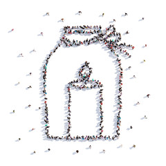 A lot of people form christmas, candles, icon . 3d rendering.