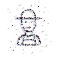 A lot of people form farmer, farming, icon . 3d rendering.