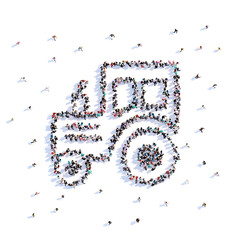 A lot of people form tractor, farming, icon . 3d rendering.