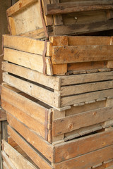 A stack of old wooden boxes